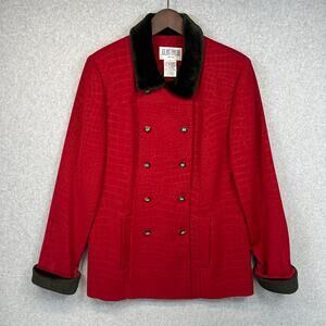 Julian Taylor New York Blazer Jacket Women Size 12 Red Double Breasted Polyester